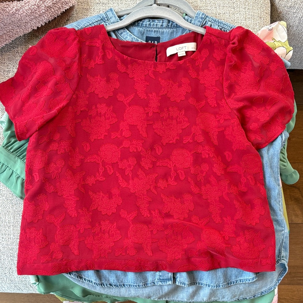 LOFT Petite Floral Embroidered Blouse